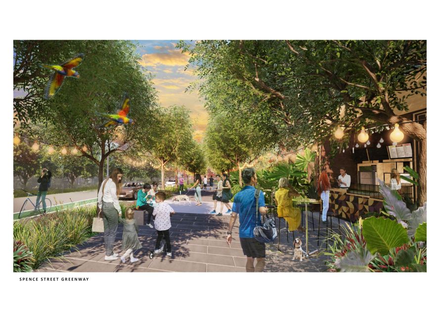 Artists rendition of the Spence Street Greenway, part of the Cairns City Precinct Urban Regeneration Project